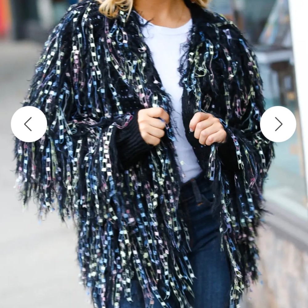 NWT Haptics Size Small Black Fringe Oversized Cardigan